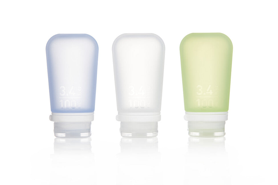 Humangear GoToob+ bottiglia da viaggio in silicone/Cartuccia confezione 3 100 ml trasparente/verde/blu