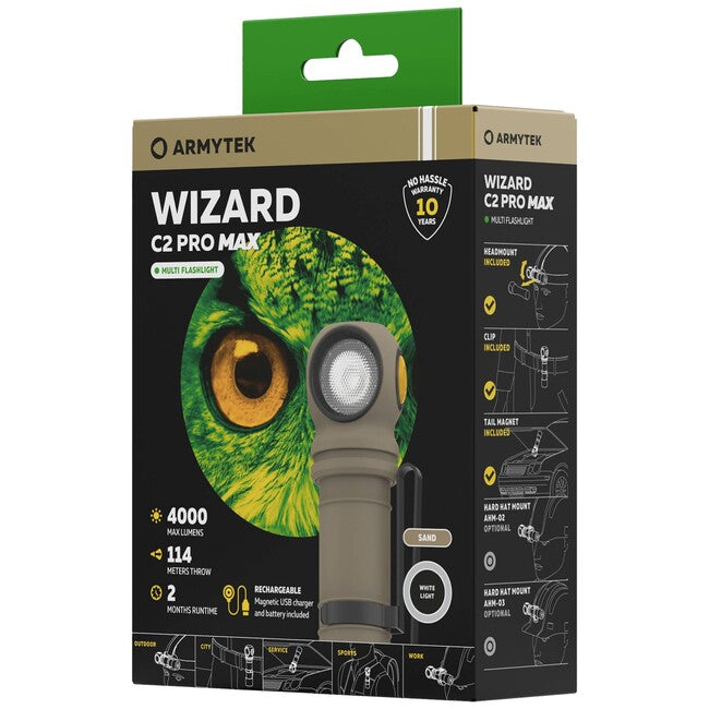 ArmyTek Wizard C2 Pro Max torcia portatile e LED bianca con supporto magnetico alimentata a batteria 4000 lm, sabbia