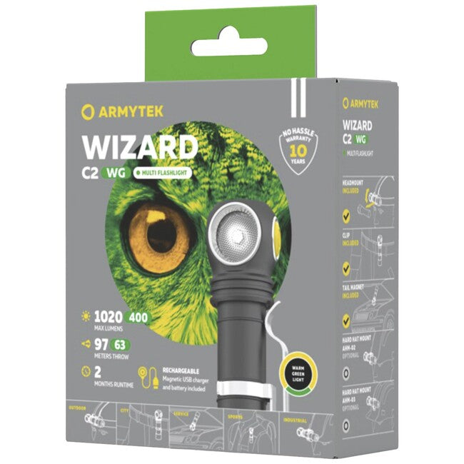 ArmyTek Wizard C2 lampada frontale 1100 lm, led calda alimentata a batteria WG