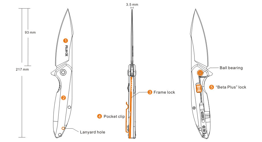 Ruike P128-SF coltello - argento