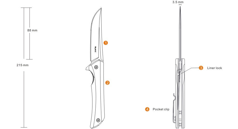 Ruike Hussar P121 coltello, nero