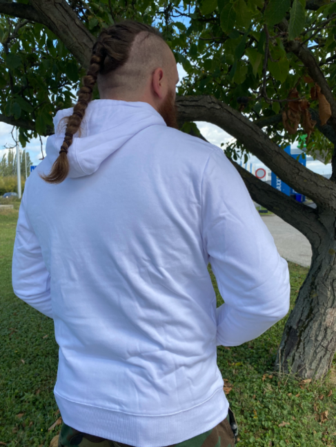 DRAGOWA Molon Labe felpa con cappuccio da uomo, bianca 320g/m2