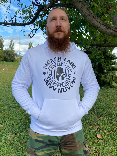 DRAGOWA Molon Labe felpa con cappuccio da uomo, bianca 320g/m2