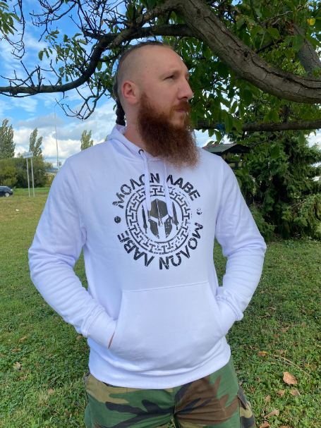 DRAGOWA Molon Labe felpa con cappuccio da uomo, bianca 320g/m2