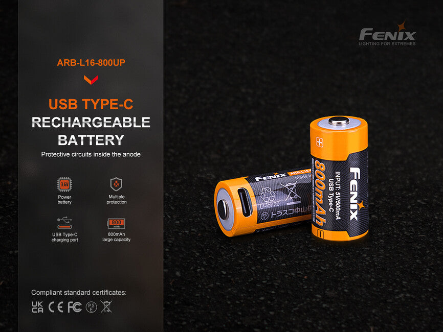 Fenix RCR123A batteria ricaricabile 800 mAh USB-C li-ion