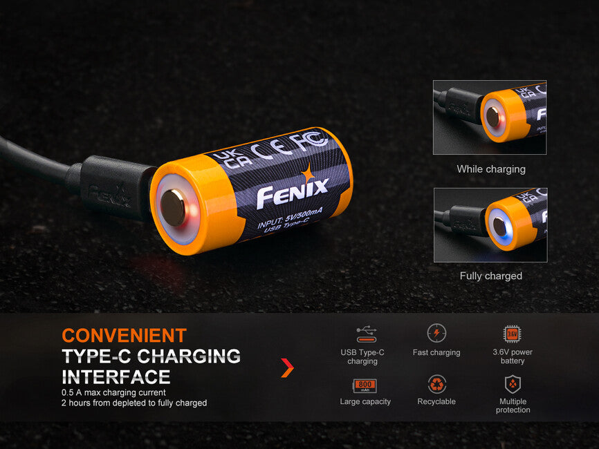 Fenix RCR123A batteria ricaricabile 800 mAh USB-C li-ion