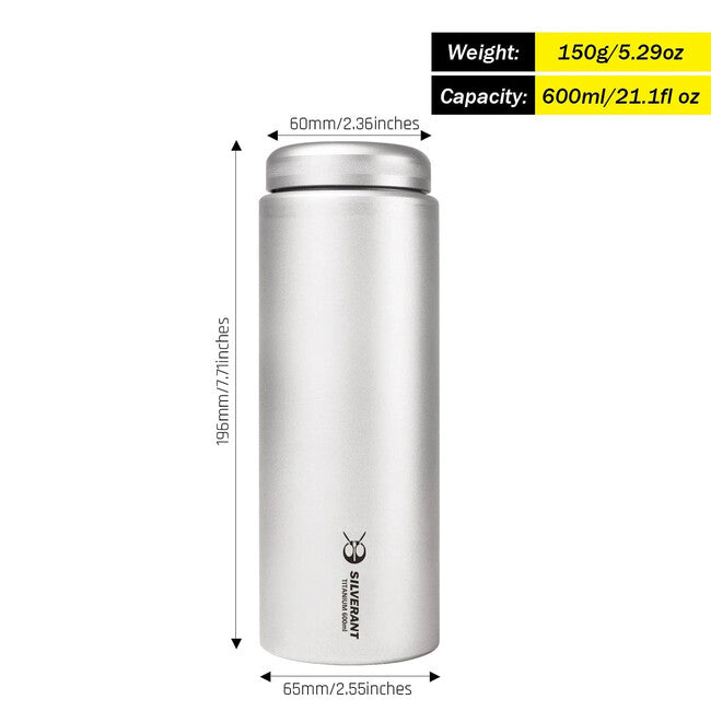 Silverant Bottiglia in titanio con tappo piatto 600 ml