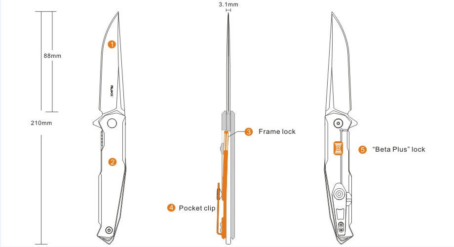 Ruike P108-SF coltello di chiusura, argento