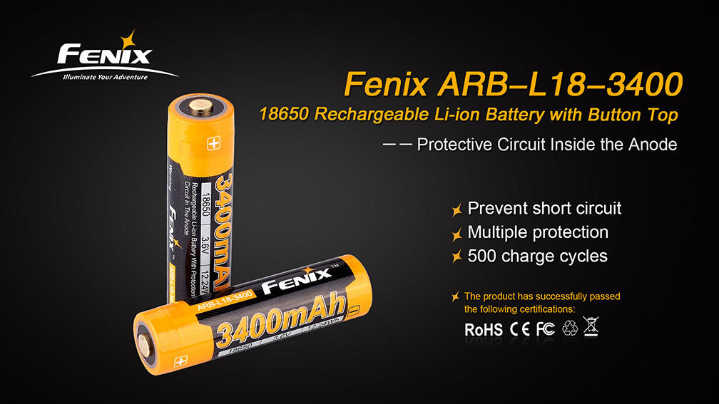 Fenix 18650 batteria ricaricabile 3400mAh li-ion