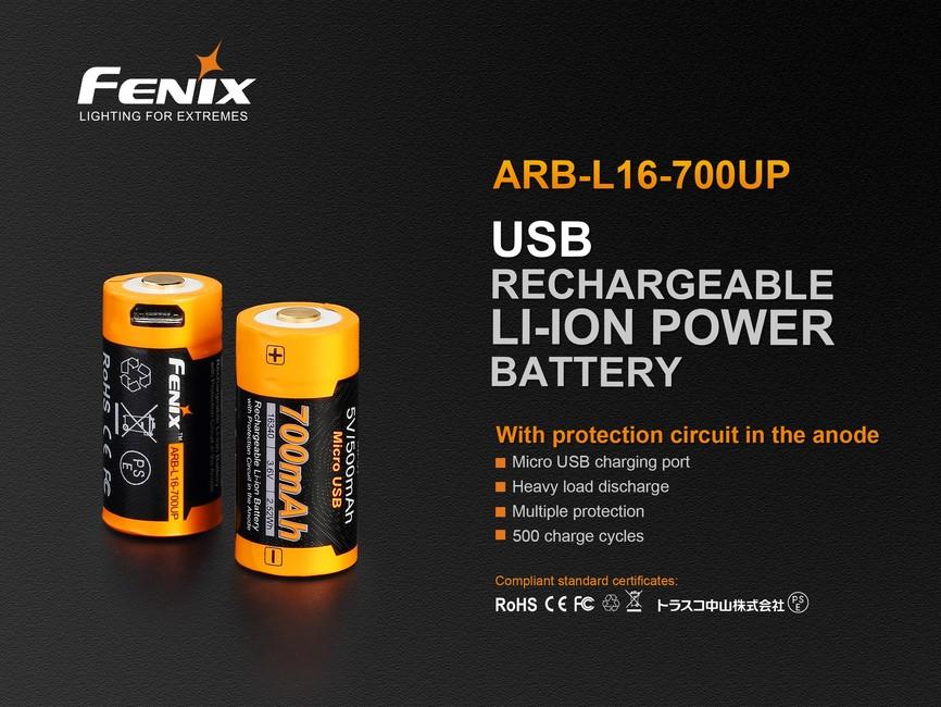 Fenix RCR123A usb li-ion ad alta corrente