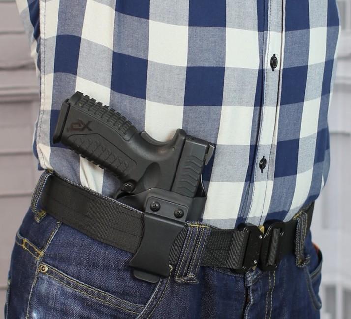 Falco IWB fondina in kydex all'interno della cintura Glock 19, nera destra