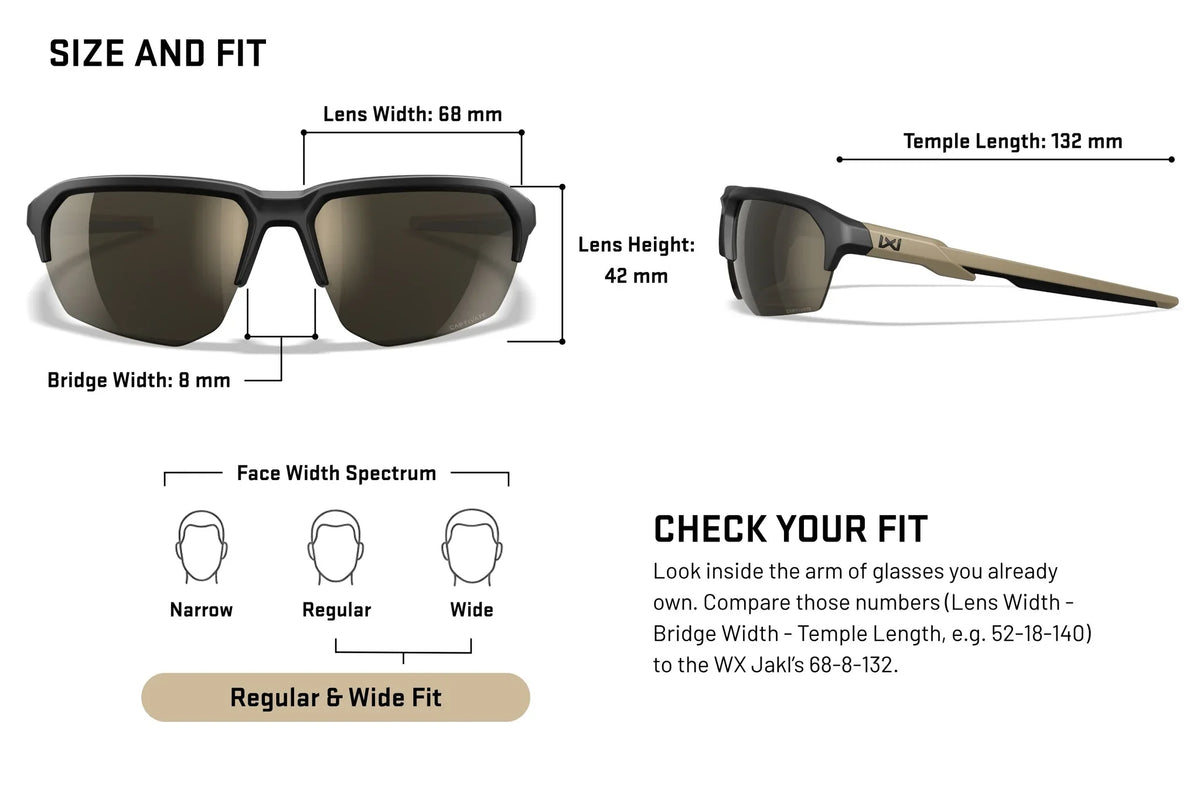 Wiley X Jakl slnečné okuliare Captivate Tungsten Mirror, Matte Black/Tan - Size & Fit