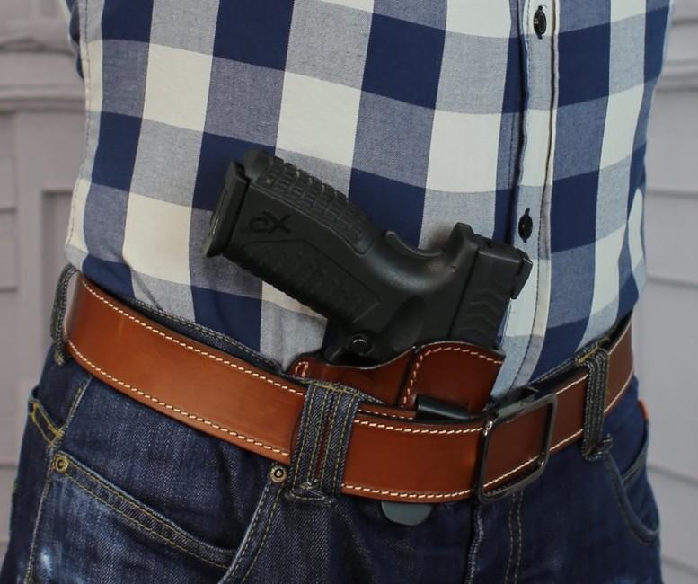 Falco Glock 17 fondina in pelle aperta per il trasporto all'interno dei pantaloni, marroni autentico