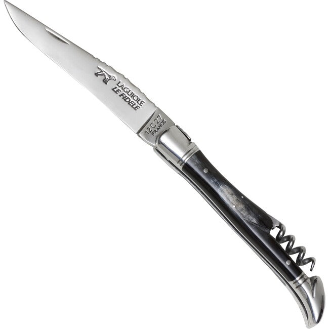 Laguiole le Fidele Coltello tascabile Laguiole Bufallo Horn Kl 90 mm, Korkenz