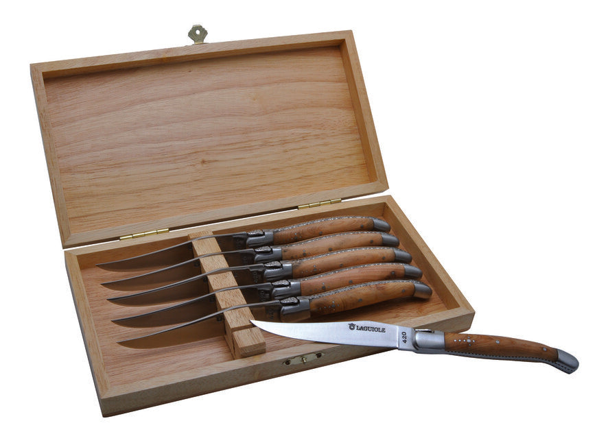 Laguiole DUB124 set di 6 coltelli da bistecca con manico in legno di ginepro