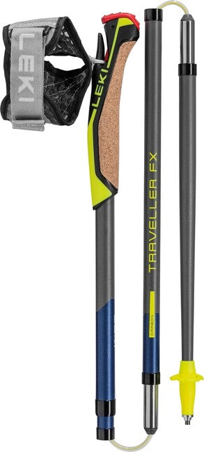 Leki Traveller FX.One Carbon bastoncini da nordic walking, argento-grigio-blu notte metallizzato scuro-giallo neon