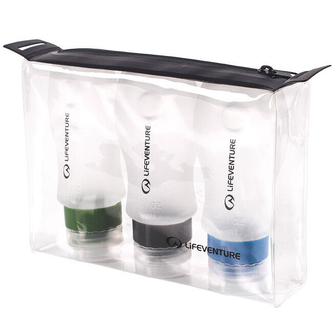Lifeventure Set di bottiglie in silicone da vaggio per aereo 3x89ml
