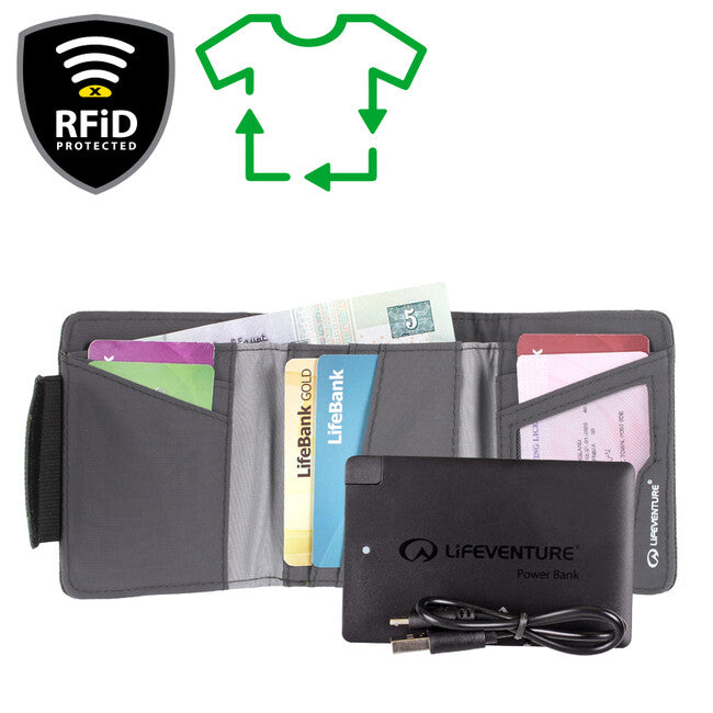 Lifeventure Portafoglio pieghevole con power bank 2500 mAh, grigio