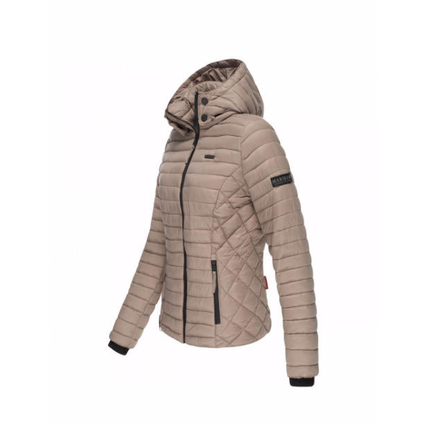 Marikoo Samtpfote giacca transitoria con cappuccio da donna, grigio chiaro