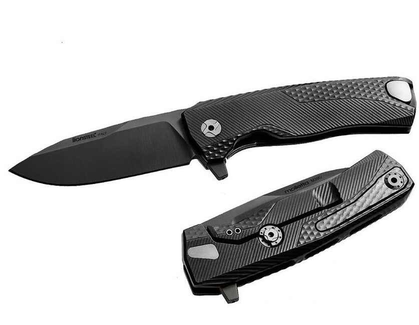 Lionsteel Coltello tascabile di lusso con manico in alluminio massiccio, nero