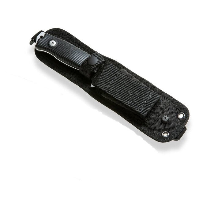 Lionsteel Pugnale grande per avventurieri con lama nera e fodero in pelle. M5B G10