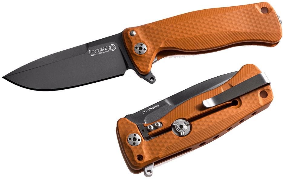 Lionsteel Coltello da tasca molto robusto con lama in acciaio Sleipner SR22A OB