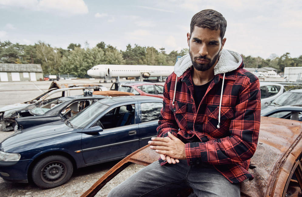 Brandit Lumberjacket giacca con cappuccio, rosso-nero