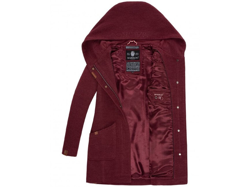 Marikoo MAIKOO cappotto invernale da donna con cappuccio, rosso scuro