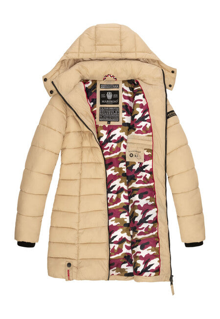 Marikoo Abendsternchen cappotto trapuntato da donna con cappuccio, beige