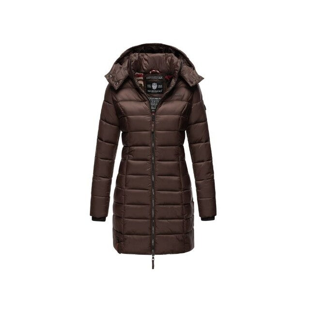 Marikoo Abendsternchen cappotto trapuntato da donna con cappuccio, color cioccolato scuro