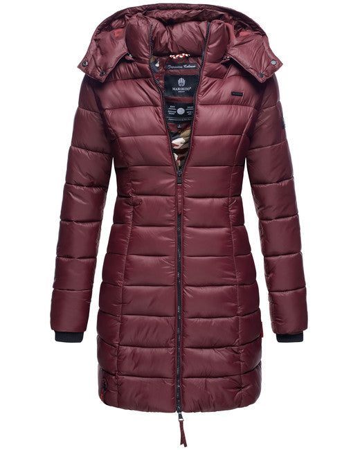 Marikoo Abendsternchen cappotto trapuntato da donna con cappuccio, bordeaux