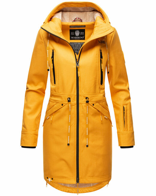 Marikoo Racquelle giacca softshell da donna con cappuccio, gialla ambra
