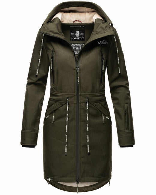 Marikoo Racquelle giacca softshell da donna con cappuccio, oliva