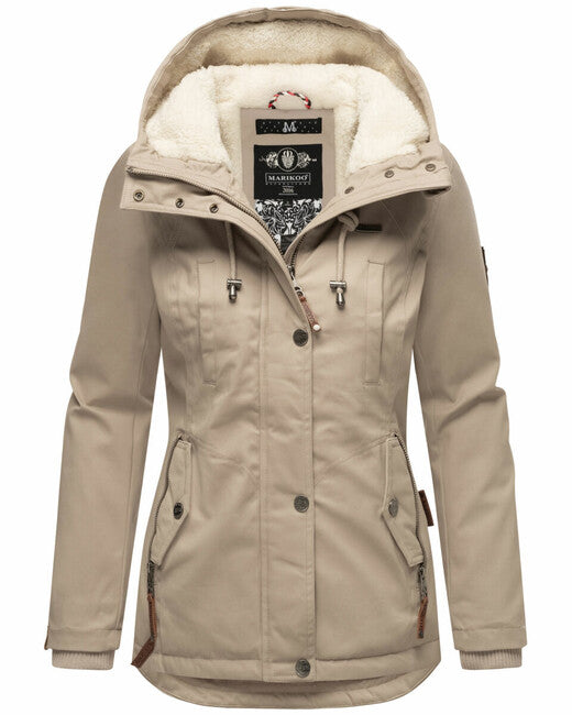 Marikoo Bikoo parka invernale da donna con cappuccio, grigio chiaro