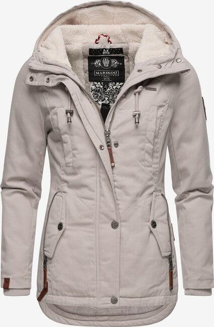 Marikoo Bikoo parka invernale da donna con cappuccio, grigio chiaro