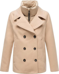 Marikoo Aylaraa cappotto corto da donna con collo staccabile, beige