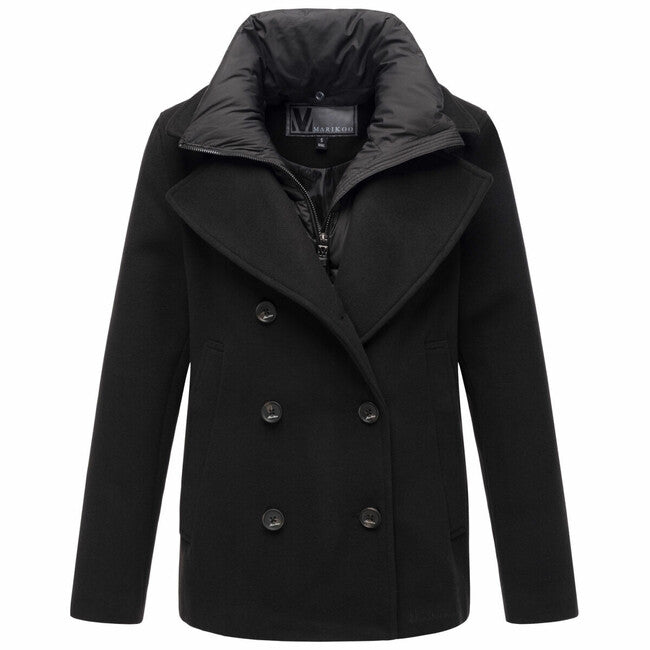 Marikoo Aylaraa cappotto corto da donna con colletto rimovibile, nero