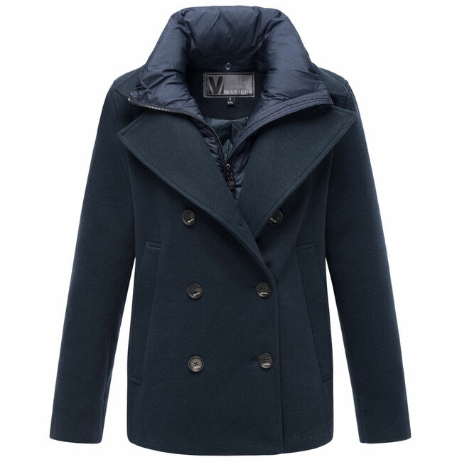 Marikoo Aylaraa cappotto corto da donna con colletto rimovibile, blu navy