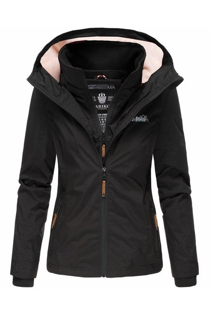 Marikoo Erdbeere giacca transitoria da donna con cappuccio, nera