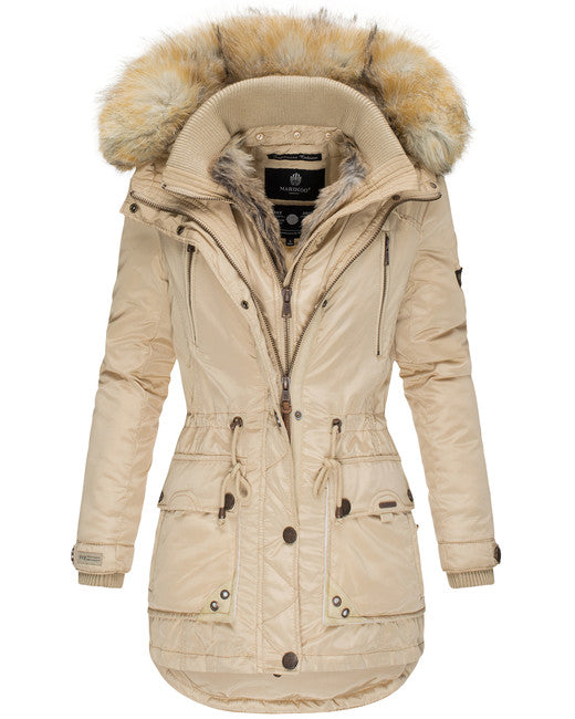 Marikoo Grinsekatze giacca invernale da donna con cappuccio, beige