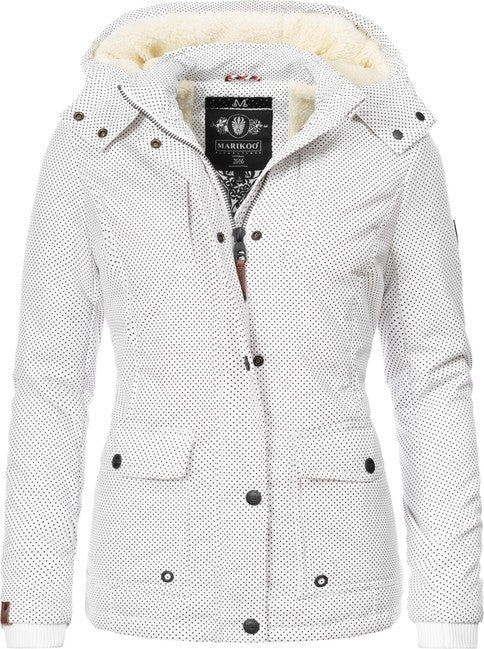 Marikoo KEIKOO giacca invernale da donna con cappuccio, a pois bianca