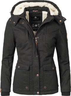 Marikoo KEIKOO giacca invernale con cappuccio da donna, nero a pois