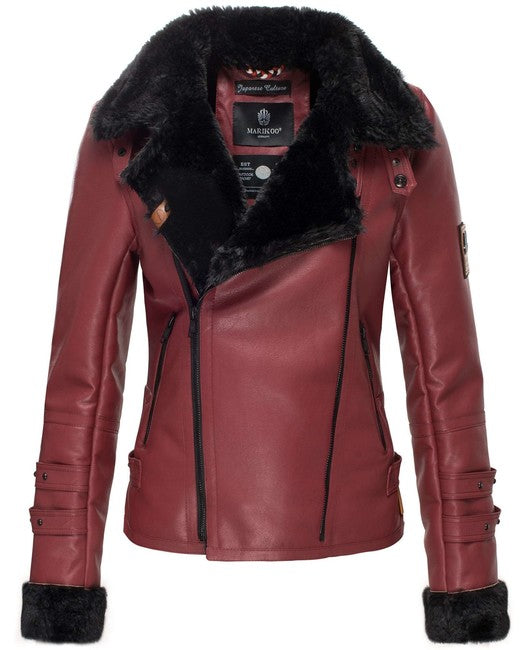 Marikoo KOKOO giacca invernale da donna con pelliccia, bordeaux