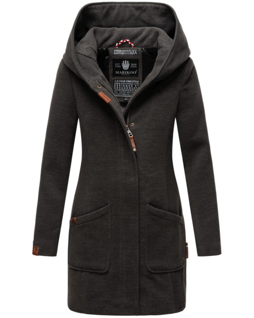 Marikoo Maikoo cappotto invernale da donna con cappuccio, antracite mel