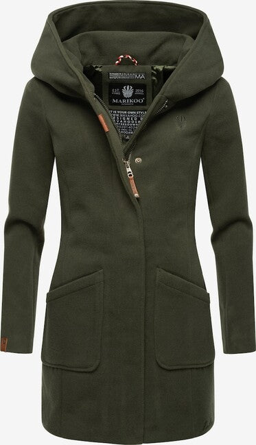 Marikoo MAIKOO cappotto invernale da donna con cappuccio, oliva
