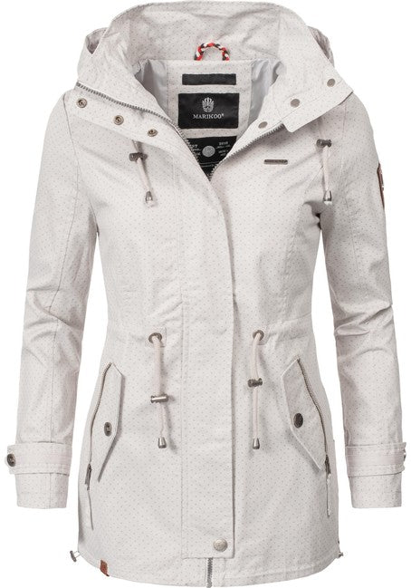 Marikoo Nyokoo giacca transitoria con cappuccio da donna, grigio chiaro a pois