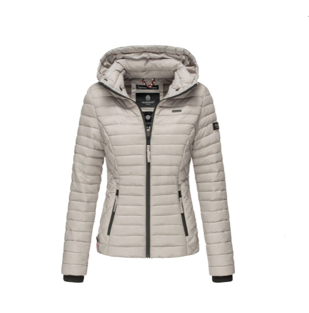 Marikoo Samtpfote giacca transitoria con cappuccio da donna, grigio chiaro