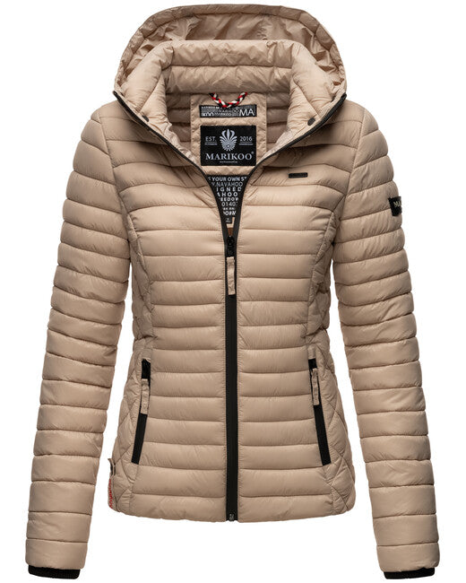 Marikoo Samtpfote giacca transitoria da donna con cappuccio, taupe