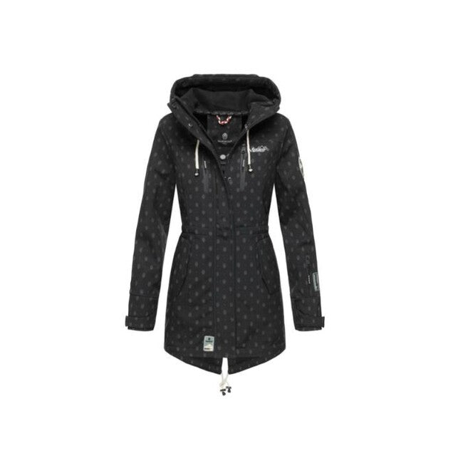 Marikoo Zimtzicke P giacca invernale softshell da donna con cappuccio, nera a pois