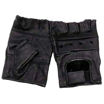 MFH Half guanti in pelle senza dita e borchie, neri